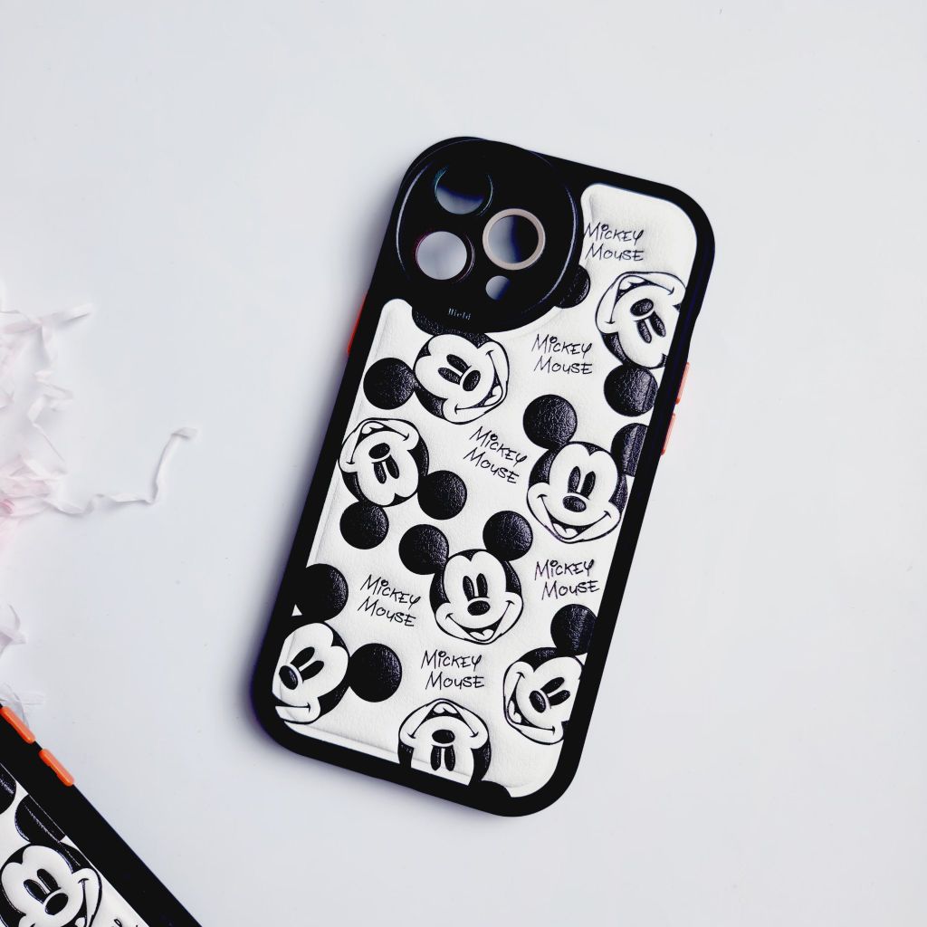 Case Ốp điện thoại iPhone Nhám Da Mickey Trắng Đen Dập chìm nổi iPhone 13Pro