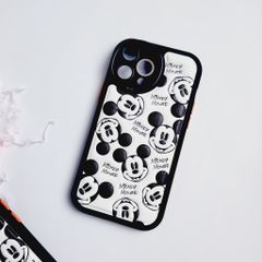 Case Ốp điện thoại iPhone Nhám Da Mickey Trắng Đen Dập chìm nổi iPhone 13Pro