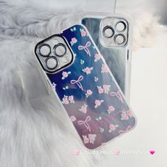 Case Ốp điện thoại iPhone Gương Nơ Hoa Camera đính đá kèm bảo vệ camera hologram iPhone 11/12/13/14/15/Pro/Promax