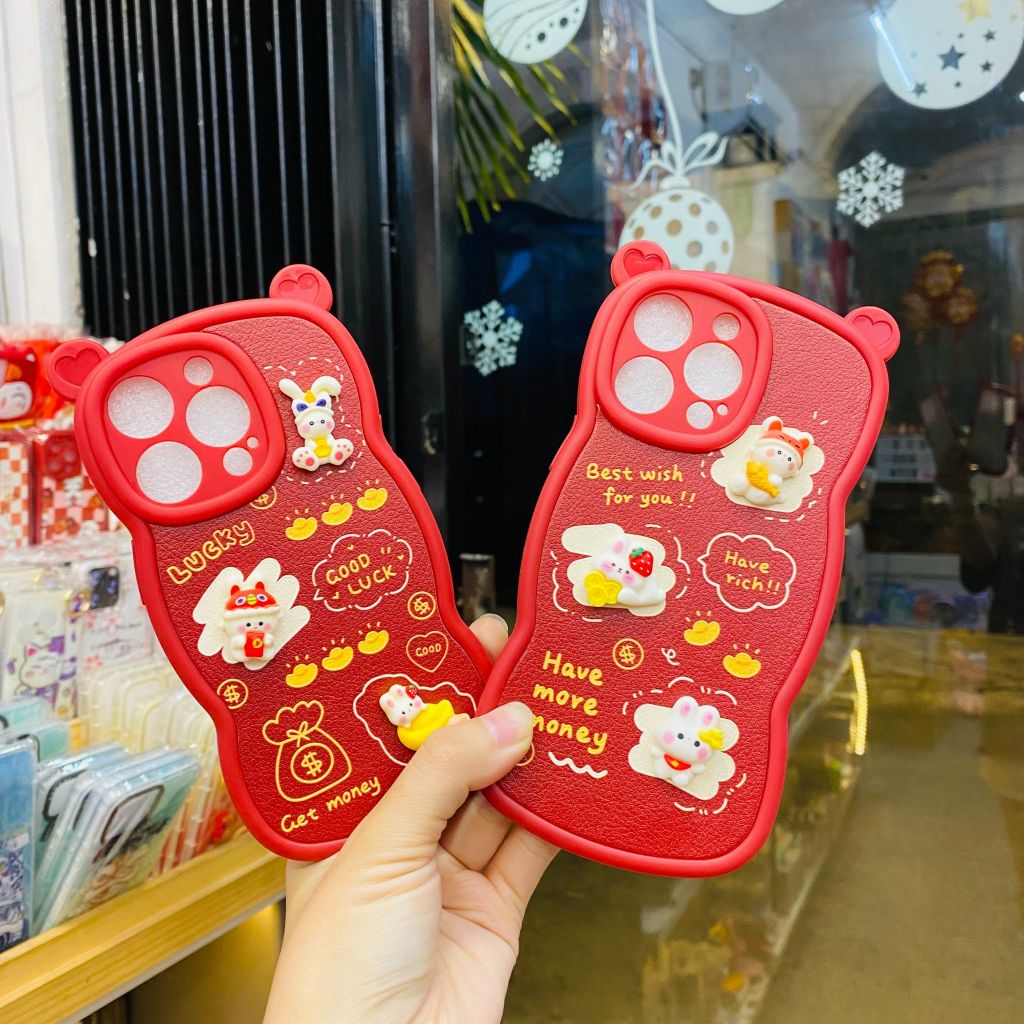 Case Ốp điện thoại iPhone Tai Gấu - Thỏ Tết icon nổi iPhone 11/12/13/14/Pro/Promax (2 mẫu) - TẾT