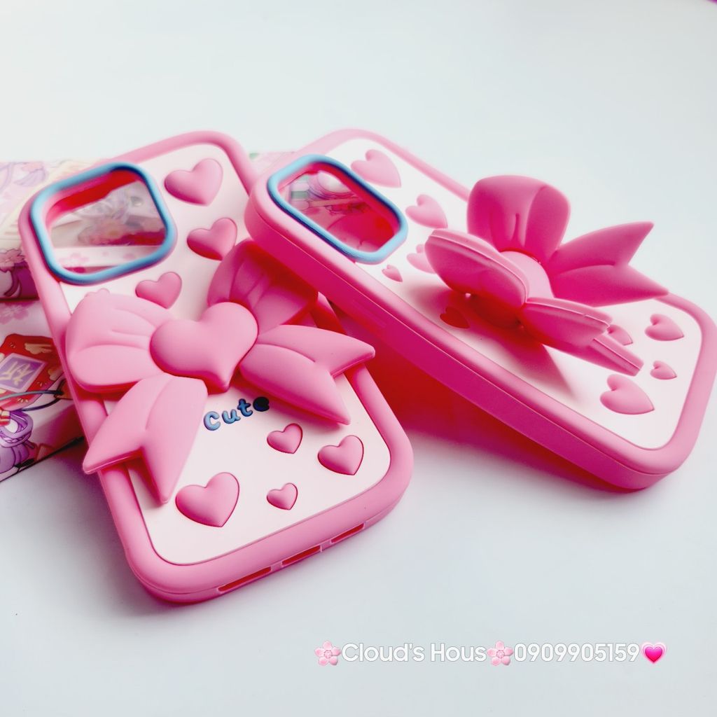 Case Ốp điện thoại iPhone Su dẻo Nơ Chống Dựng Trái tim iPhone 6P/7P/8P/X/Xs/XSMax/11/12/13/14/15/Pro/Promax