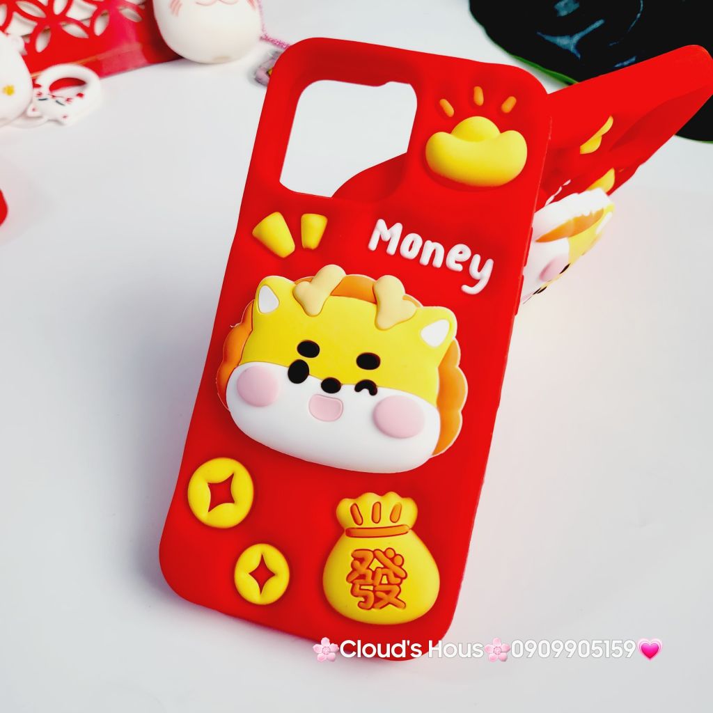 Case Ốp điện thoại iPhone Su dẻo Lân Vàng kèm Popsocket iPhone 11/12/13/14/15/Pro/Promax - TẾT
