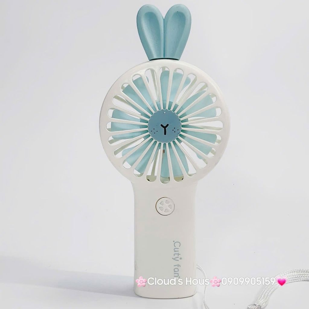 Mini Fan - Quạt Cầm Tay Trắng Tai Thỏ Xanh