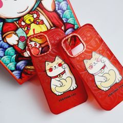 Case Ốp điện thoại iPhone Mèo may mắn Đỏ Trong nhám Viền camera Titan iPhone 11/12/13/14/Pro/Promax -  TẾT