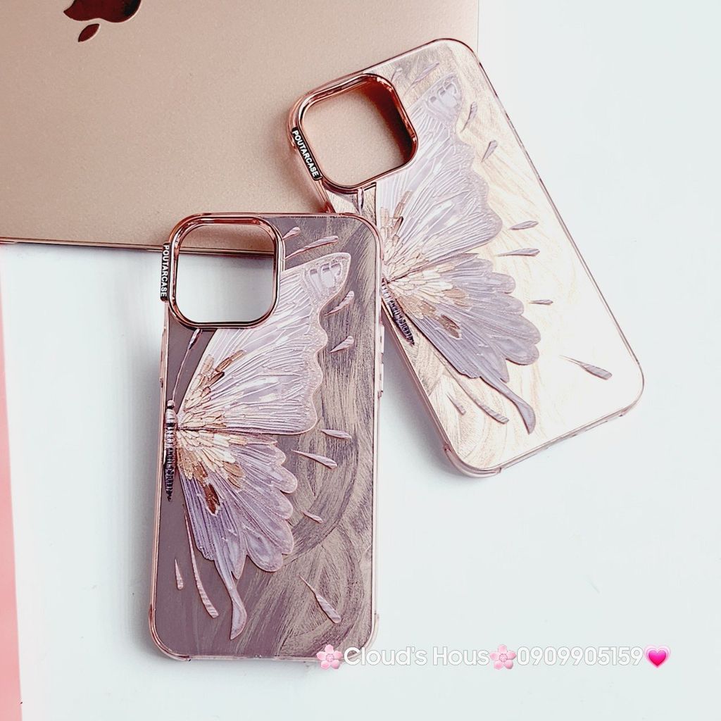 Case Ốp điện thoại iPhone Con Bướm Butterfly Hologram Nền Hồng iPhone 11/12/13/14/15/Pro/Promax