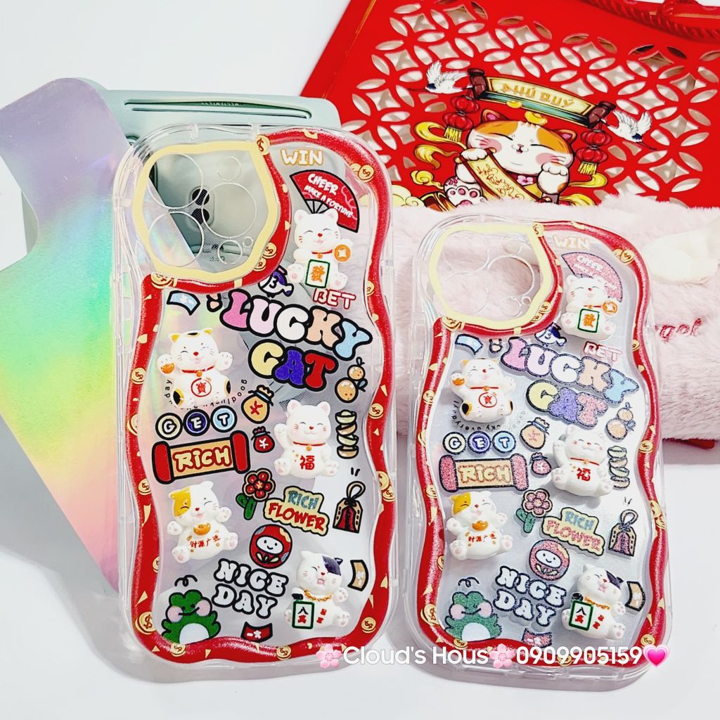 Case Ốp điện thoại iPhone Mèo Hologram icon nổi Phao chống Shock iPhone 11/12/13/14/15/Pro/Promax - TẾT