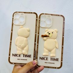 Case Ốp điện thoại iPhone Gấu ngầu Nice time 3D nổi Nhám bóng (2 mẫu)