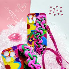 Case Ốp điện thoại iPhone Hoa sặc sỡ Dây tua rua Hồng Có dây đeo iPhone 11/12/13/14/Pro/Promax