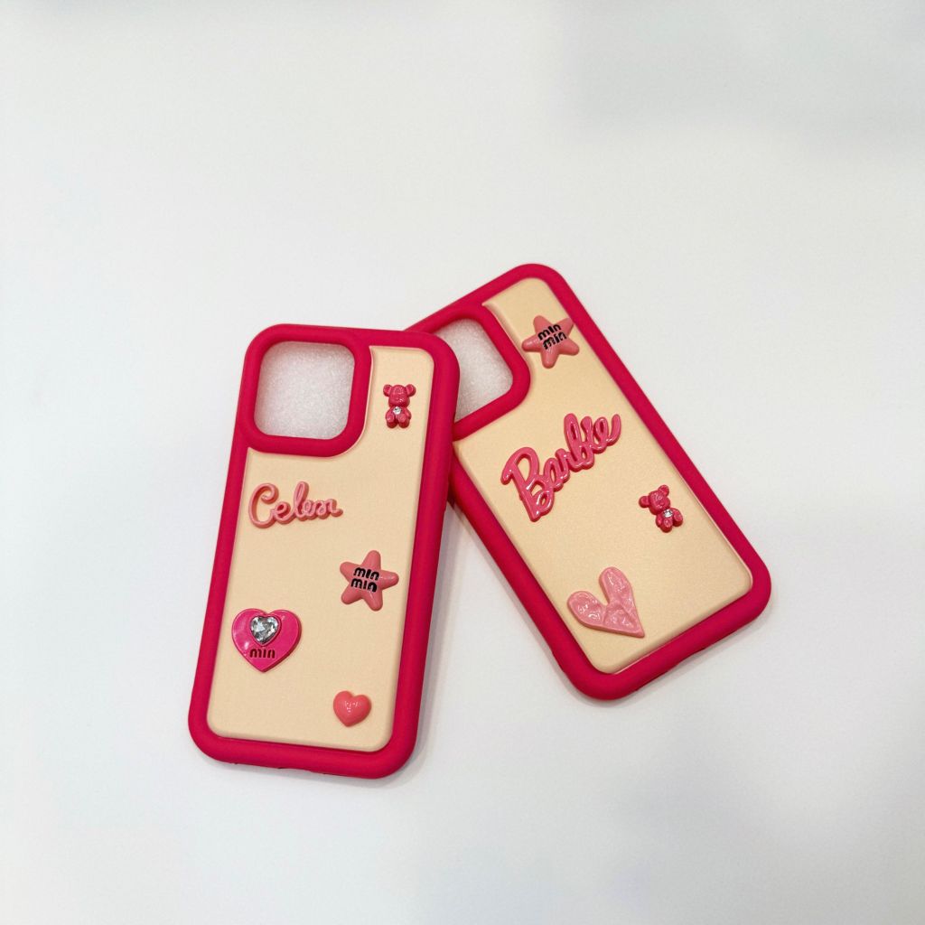 Case Ốp điện thoại iPhone Phao Viền Hồng Barbie & Celin icon nổi bánh bèo iPhone 11/12/13/14/15/Pro/Promax