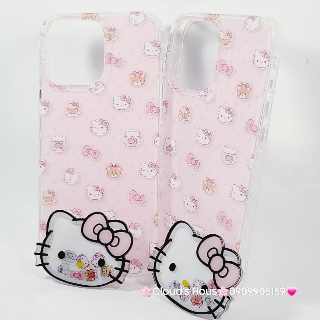 Case Ốp điện thoại iPhone Hello Kitty Nền Hồng PopSocket iPhone 12/13/14/15/16/Pro/Promax