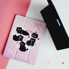 Case Ốp Bao da iPad Mèo Đen Nền Hồng Little Cats Lưng Gương iPad 9.7/10/10.2/10.5/10.9/11/12.9inch