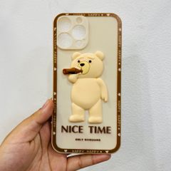 Case Ốp điện thoại iPhone Gấu ngầu Nice time 3D nổi Nhám bóng (2 mẫu)