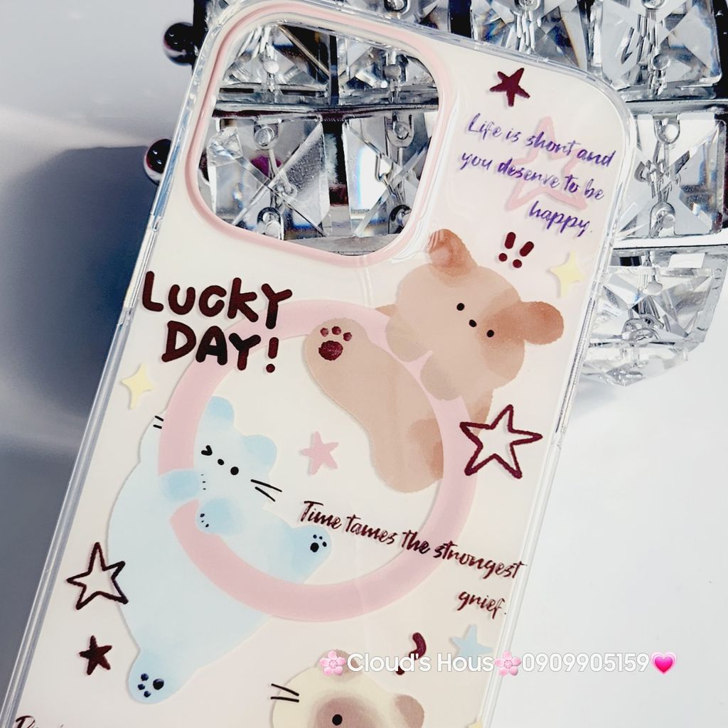 Case Ốp điện thoại iPhone Gấu Lucky Day có Magsafe iPhone 11/12/13/14/15/Pro/Promax