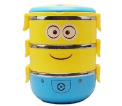 Hộp Cơm, Cặp Lồng Giữ Nhiệt Inox 3 Tầng Có Quai Sách Hình Minion Siêu Cute Đáng Yêu, Hộp Cơm Giữ Cực Tốt