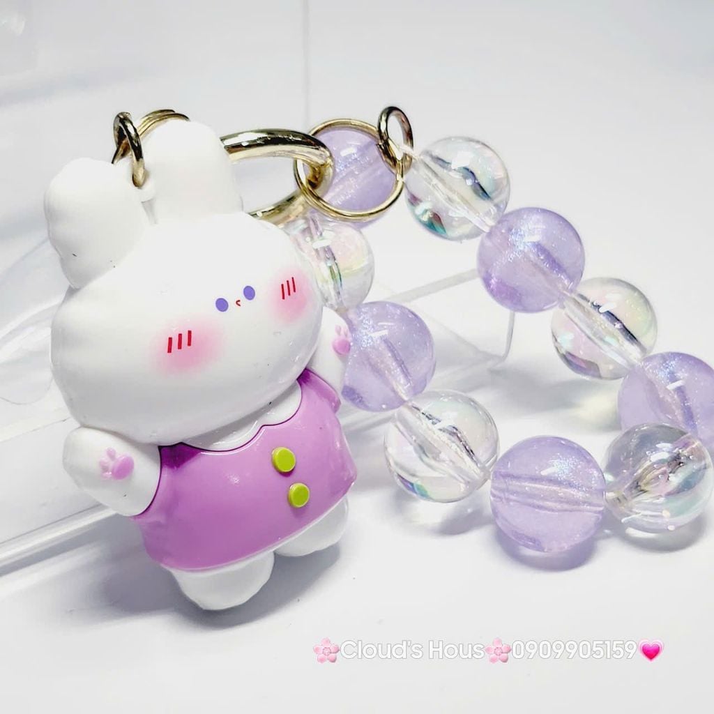 Móc Khóa đeo tay hoạt hình kute Thỏ Trắng Mặc Áo