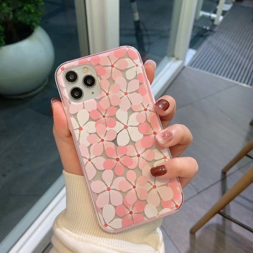 CASE IPHONE HOA Trong Viền Chống Shock Nền Hồng