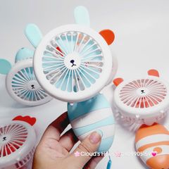 Quạt Cầm Tay Mini Thân Sọc Tai Gấu Tai Thỏ Tai Mèo