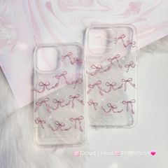 Case Ốp điện thoại iPhone Nơ Hồng Trong Kim Tuyến Bling bling iPhone 11/12/13/14/15/Pro/Promax