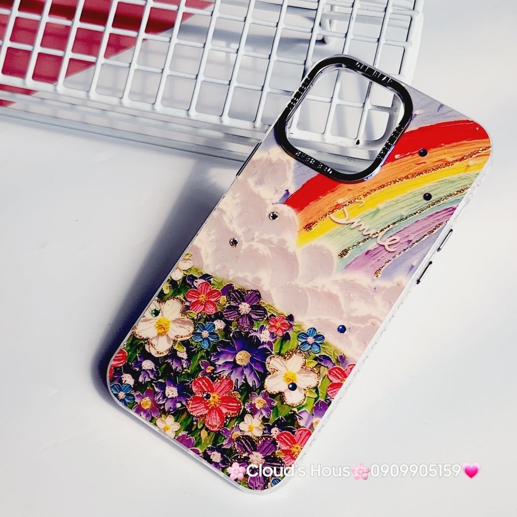 Case Ốp điện thoại iPhone Vườn hoa Cầu vồng Hologram Smile Kèm bảo vệ camera iPhone 11/12/13/14/15/Pro/Plus/Promax