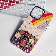 Case Ốp điện thoại iPhone Vườn hoa Cầu vồng Hologram Smile Kèm bảo vệ camera iPhone 11/12/13/14/15/Pro/Plus/Promax