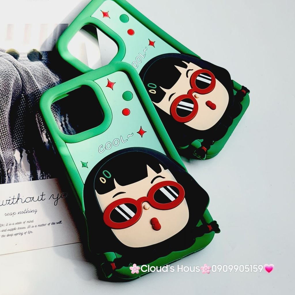 Case Ốp điện thoại iPhone Su dẻo Bé Gái Đeo Kính Cool Xanh lá iPhone 11/12/13/14/15/Pro/Promax