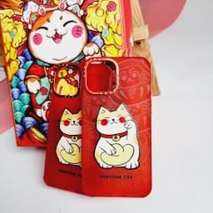 Case Ốp điện thoại iPhone Mèo may mắn Đỏ Trong nhám Viền camera Titan iPhone 11/12/13/14/Pro/Promax -  TẾT