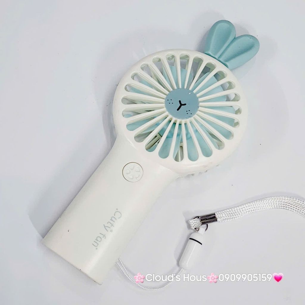 Mini Fan - Quạt Cầm Tay Trắng Tai Thỏ Xanh