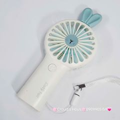 Mini Fan - Quạt Cầm Tay Trắng Tai Thỏ Xanh