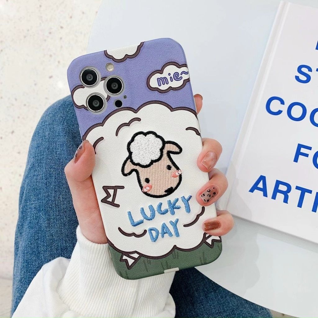 Case ốp điện thoại iPhone Bò sữa nhám da thêu vải