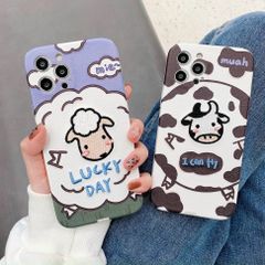Case ốp điện thoại iPhone Bò sữa nhám da thêu vải