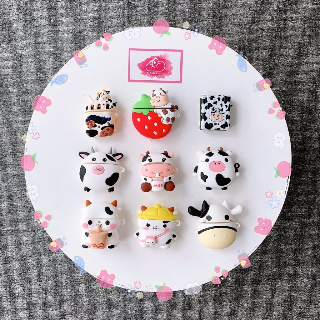 Cover Case Vỏ bảo vệ Airpod Su dẻo Bò sữa nằm Airpod 1/2/Pro/Pro2