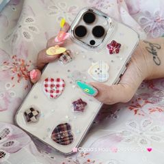 Case Ốp điện thoại iPhone Trong Icon Nổi Trái Tim Ngôi Sao Bling Bling Case iPhone 12/13/14/15/16/Pro/Promax