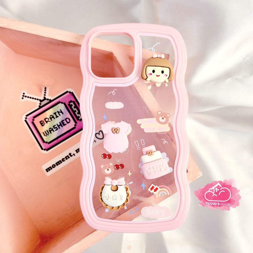 Case Ốp điện thoại iPhone Trong Icon Nổi Gợn Sóng Cô Gái Baby  iPhone 11/12/13/14/Plus/Pro/Promax