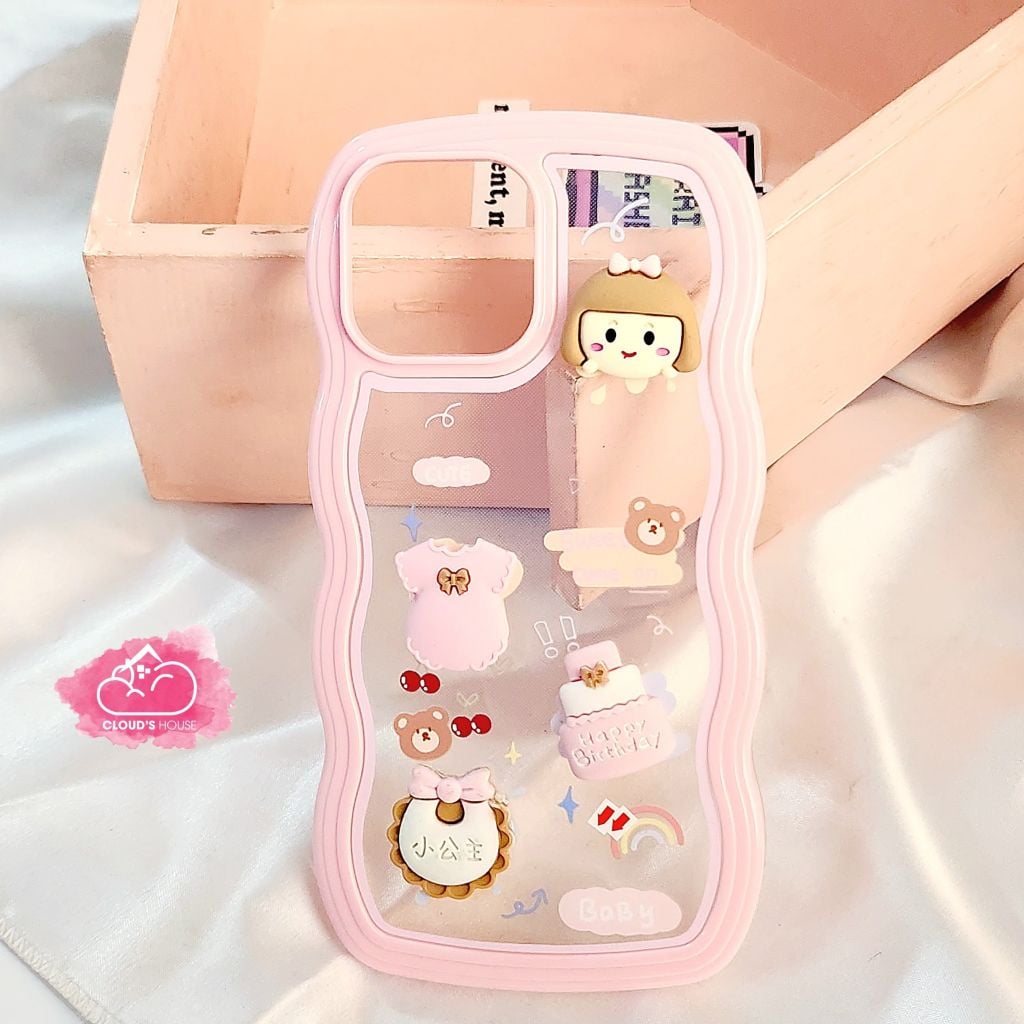 Case Ốp điện thoại iPhone Trong Icon Nổi Gợn Sóng Cô Gái Baby  iPhone 11/12/13/14/Plus/Pro/Promax
