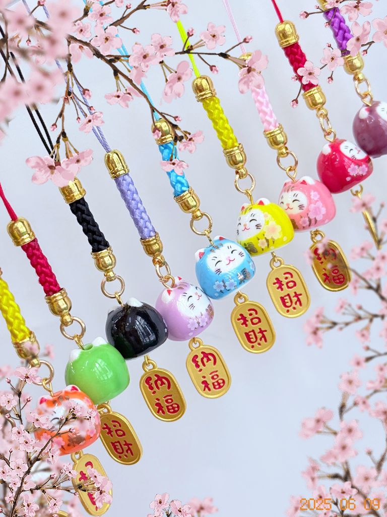 Móc Điện Thoại Móc Túi Phụ Kiện Đẹp Mèo Thần Tài Mini chất liệu sứ