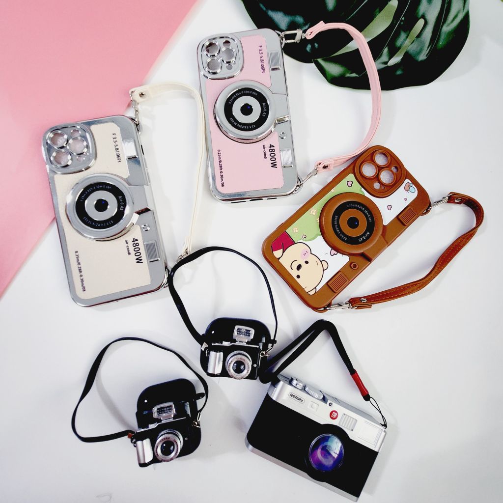 CASE IPHONE Máy Chụp Ảnh Da Có Dây Đeo Sang Chảnh (2 màu)