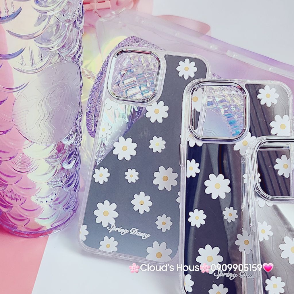 Case Ốp điện thoại iPhone Cúc họa mi Spring Daisy Gương nút nổi iPhone 11/12/13/14/Pro/Promax