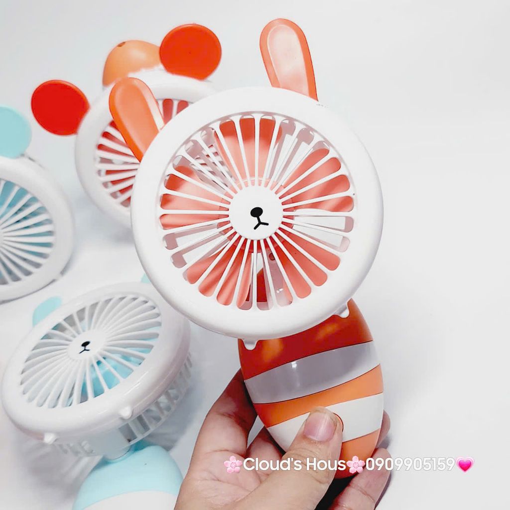 Quạt Cầm Tay Mini Thân Sọc Tai Gấu Tai Thỏ Tai Mèo