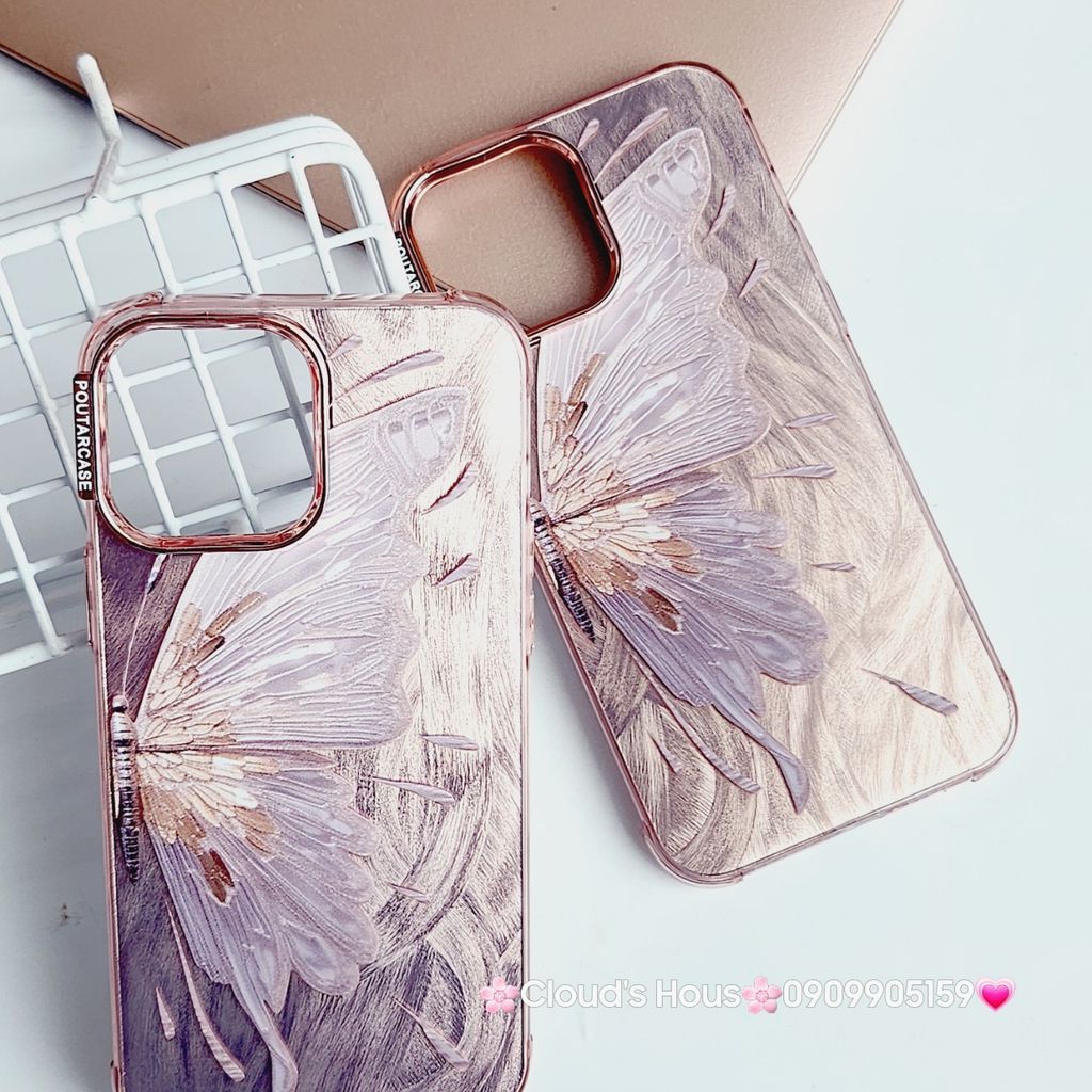 Case Ốp điện thoại iPhone Con Bướm Butterfly Hologram Nền Hồng iPhone 11/12/13/14/15/Pro/Promax