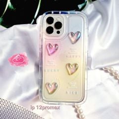 Case Ốp điện thoại Iphone Trong Icon Nổi Trái tim Ánh Hologram iPhone 11/12/13/14/Plus/Pro/Promax