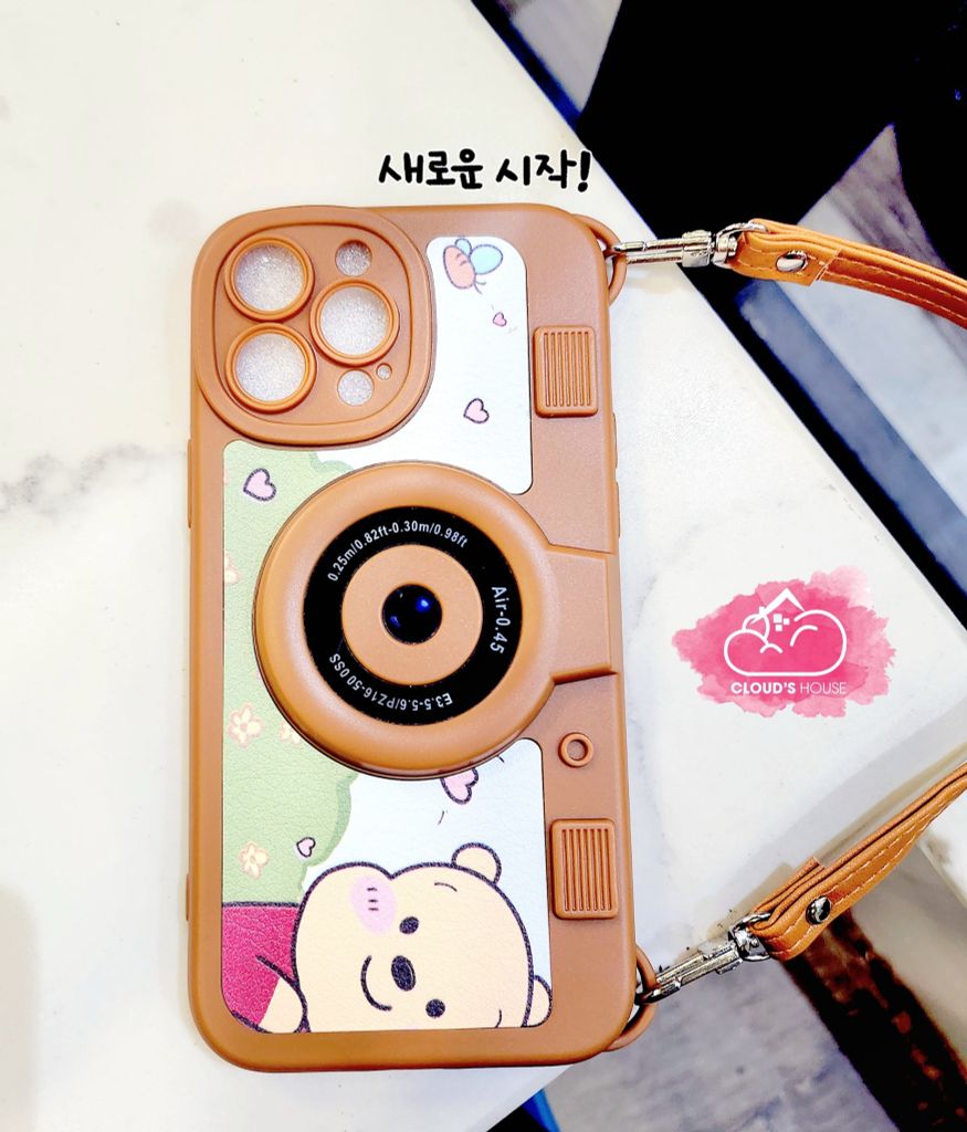 CASE IPHONE Máy Chụp Ảnh Da Có Dây Đeo Sang Chảnh (2 màu)