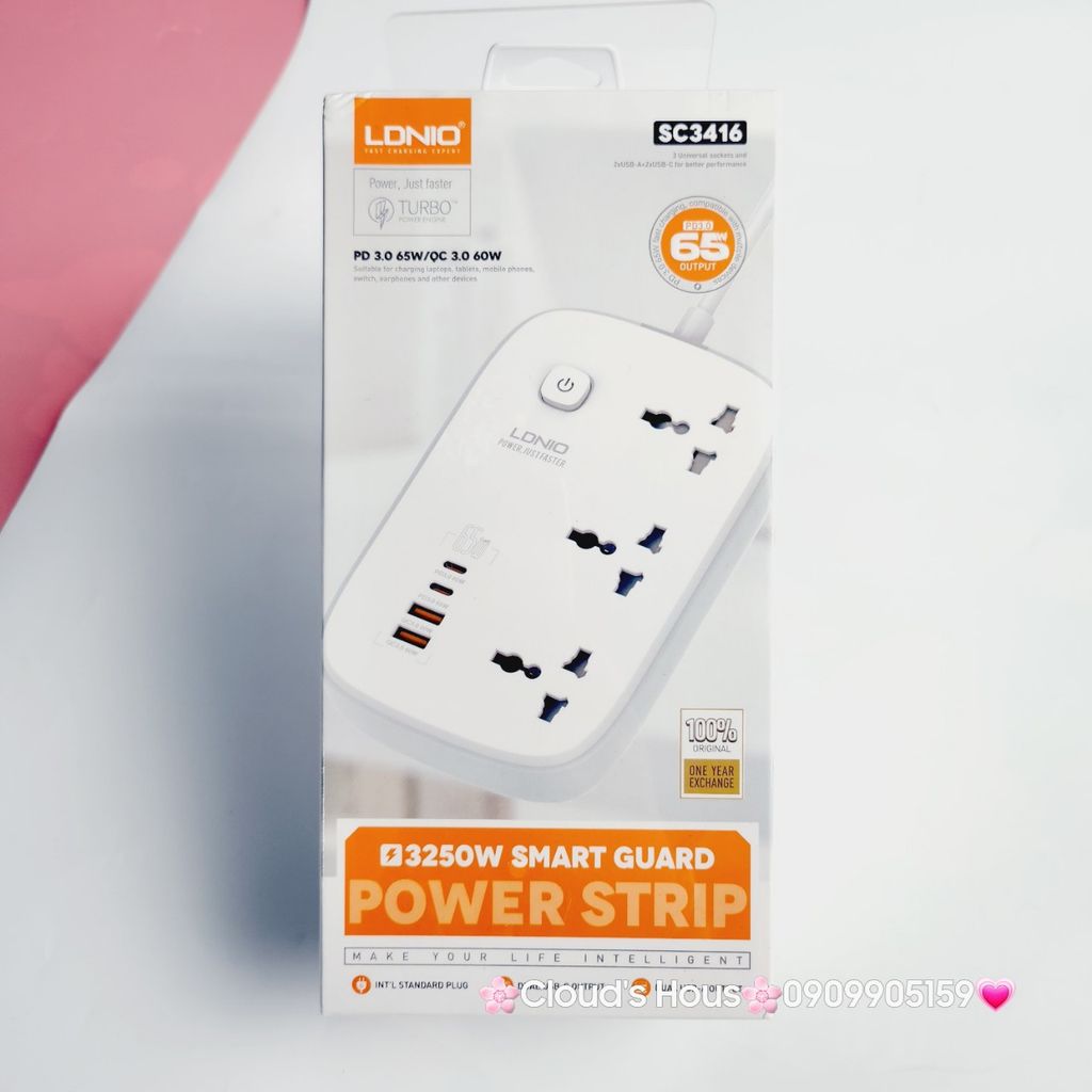 Ổ CẮM Chính hãng LDNIO 65W SC3416 EU Sạc Đa Năng Nối Dài 3250W Siêu Ổ Cắm Với USB C Sạc Nhanh PD65W MAX & QC 3.0 (màu trắng)