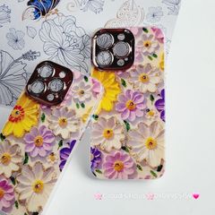 Case Ốp điện thoại iPhone Hoa Hologram nền trắng hoa ngũ sắc viền nhám bảo vệ cụm camera đính đá iPhone 11/12/13/14/15/Pro/Promax