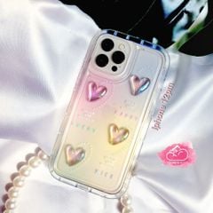 Case Ốp điện thoại Iphone Trong Icon Nổi Trái tim Ánh Hologram iPhone 11/12/13/14/Plus/Pro/Promax
