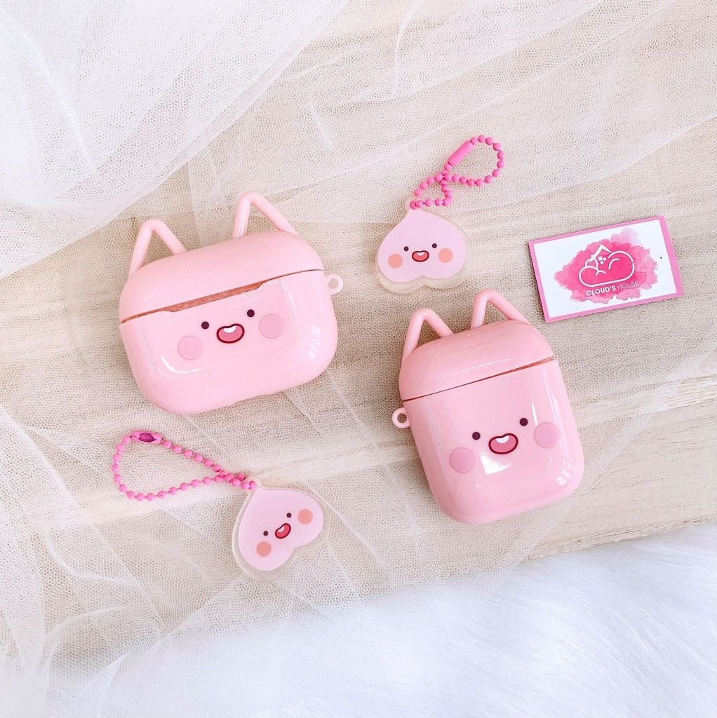 Cover Case Vỏ bảo vệ Airpod Tai Thỏ Trắng - Hồng Form Tròn Airpod 1/2/3/Pro/Pro2