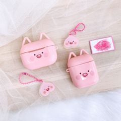 Cover Case Vỏ bảo vệ Airpod Tai Thỏ Trắng - Hồng Form Tròn Airpod 1/2/3/Pro/Pro2