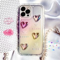 Case Ốp điện thoại Iphone Trong Icon Nổi Trái tim Ánh Hologram iPhone 11/12/13/14/Plus/Pro/Promax