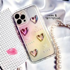 Case Ốp điện thoại Iphone Trong Icon Nổi Trái tim Ánh Hologram iPhone 11/12/13/14/Plus/Pro/Promax