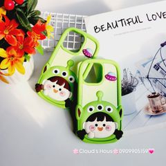 Case Ốp điện thoại iPhone Su dẻo Bé Gái Hai Chùm Alien Xanh lá iPhone 11/12/13/14/15/Pro/Promax