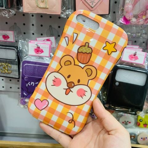 Case Ốp điện thoại iPhone Nhám trơn 3d nổi Chuột caro cam iPhone 7/8/X/Xs/11/12/Plus/Max/Pro/Promax